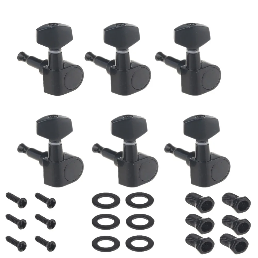 

Musiclily 3x3/6 in Line Sealed Guitar Tuner Tuning Keys Pegs Machine Head Set for FD Strat Tele Guitar Parts, Black Chrome Gold