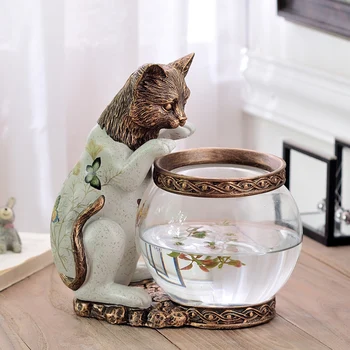 

European aquarium goldfish playful kitten fishing gift decoration aquarium animal study desk