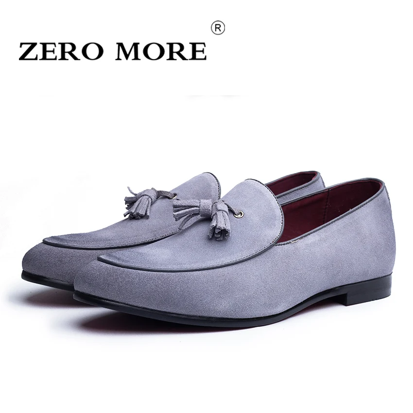 

ZERO MORE Split Leather Suede Men Shoes Casual Tassel Slip On Loafers Moccasins Soft Breathable Suede Men's Shoes Drivings