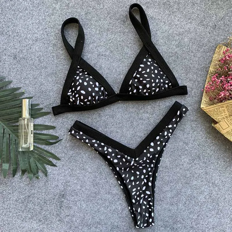 

Sexy Dot Print Bikinis Women Push Up Swimsuit 2019 New Micro Bikini Set Bandage Swimwear Thong Bathing Suit Swimming Suit 5059