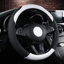 Leather Car Steering Wheel Cover Durable Anti-slip Steering Wheel Wrap Cover Fits 37/38cm Car Interior Accessories Black