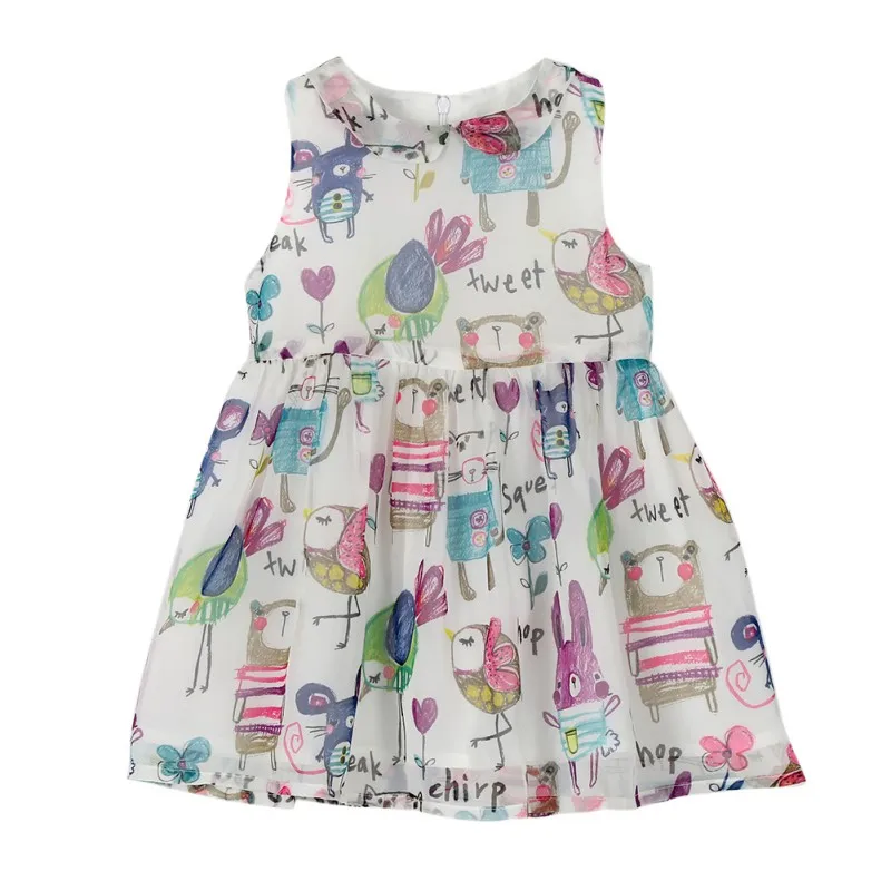 

Girls Dress Summer New Kids Girls Doll Collar Chiffon Dress Graffiti bird Print Princess Dress Sundress Baby Girl Clothes