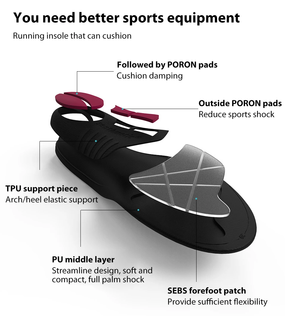 Original xiaomi youpin cushioning multiple shock absorbing power running insole rebound support protection sole sports insole (4)