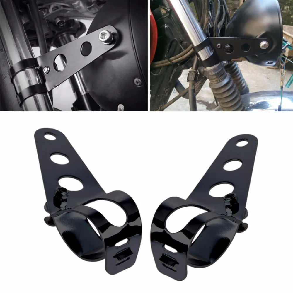 

2Pcs/set Universal 33-45mm Motorcycle Headlight Mount Bracket Fork Ears For Bobber Cafe Racer Black/Silver C45