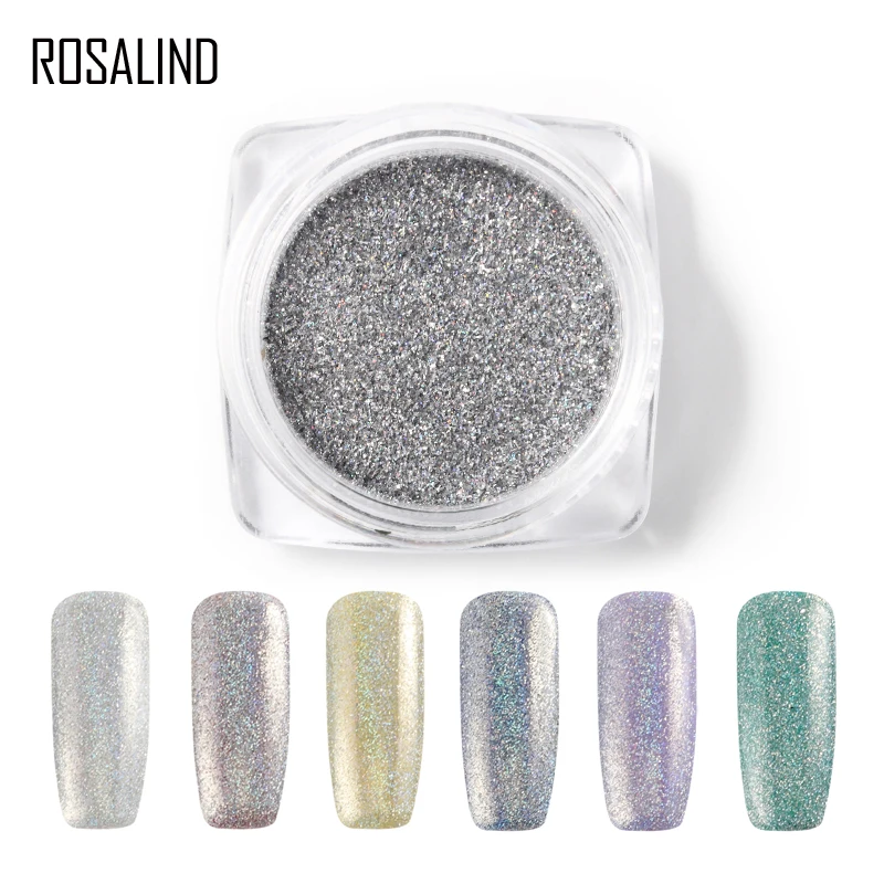 

ROSALIND Nail Glitter Powder Magic Mirror effect Nail Polish Need Base & Top Coat Designed Nails Decoration DIY Manicure Glitter