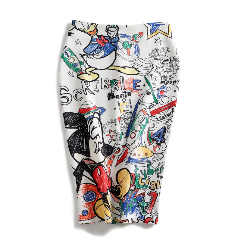 S-2XL 7Mang, юбка с высокой талией и рисунком Микки Мауса, женские юбки до колен, Harajuku Street Kwaii, эластичная юбка-карандаш, 0506