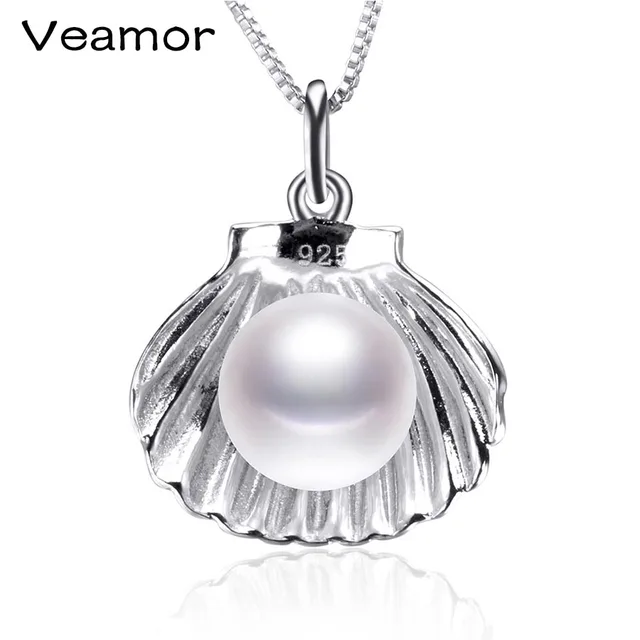 VEAMOR 925 пробы Серебряный настоящий пресноводный жемчуг кулон ожерелье длинная цепочка в виде