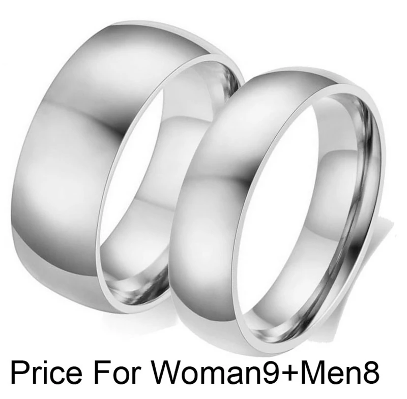 6 мм/8 мм Бразилия простая пара свадебные пара колец серебро из нержавеющей стали ювелирные обручальные кольца набор для женщин и мужчин - Цвет основного камня: Woman9Men8Silver