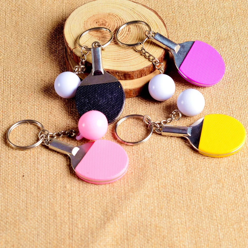 

3D Fashion Mini Table Tennis Racket Keychain Key Ring 2Pcs Couples Colorful Key Chain Ping-pong Racket Sport Trinket