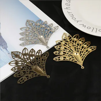 

10pcs/lot wholesale retro flower charms metal peacock connector for diy hairpin craft material hair jewelry accessories 75*78mm