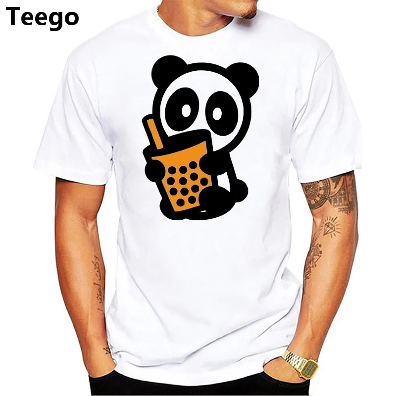 

Fashion men Tshirt Kawaii Panda Printed Cartoon Cute Funny Bubble Tea Hipster Cool White Tee Shirt Cotton Casual Tops