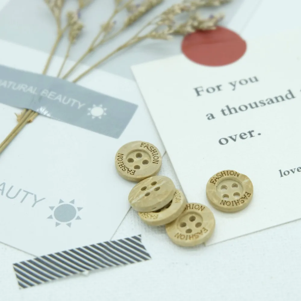 

100pcs High Quality Hand Made Sewing Wood Button 11.5mm Round Decorative Buttons For Clothing Natural Color Four Holes Buttons