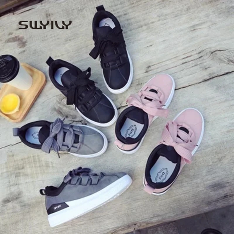 SWYIVY Для женщин спортивная обувь из PU искусственной кожи плоская подошва на