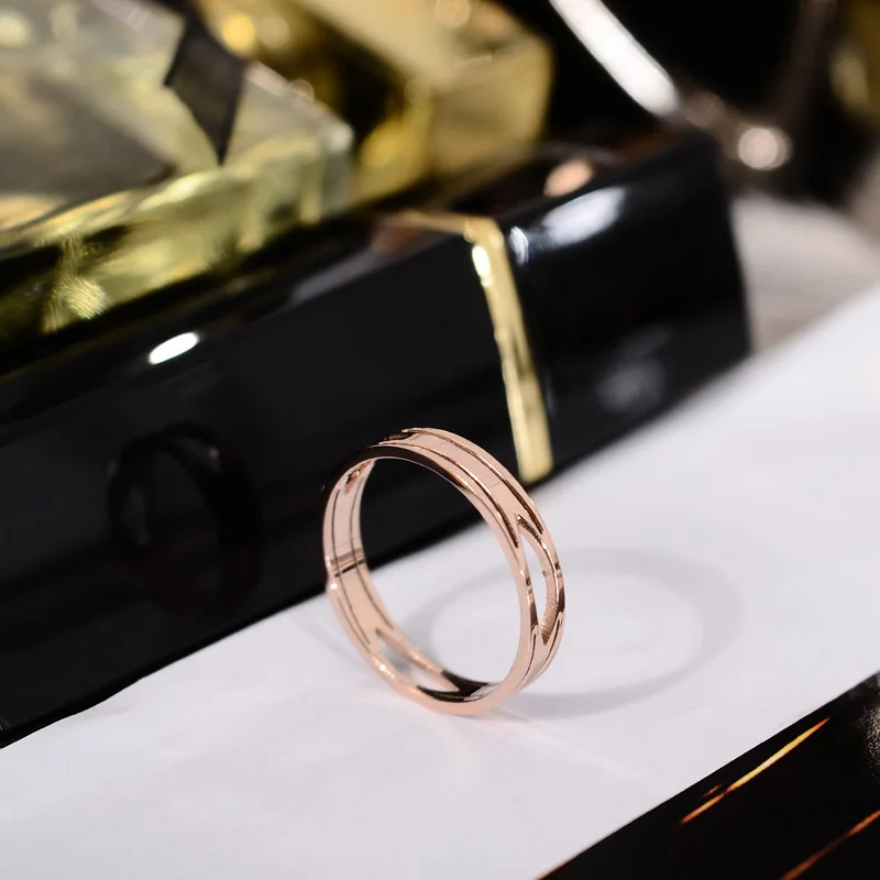 YUN RUO новое простое выдалбливающее кольцо цвета розового золота модное титановое стальное ювелирное изделие подарок на свадьбу День рождения женщина никогда не выцветает