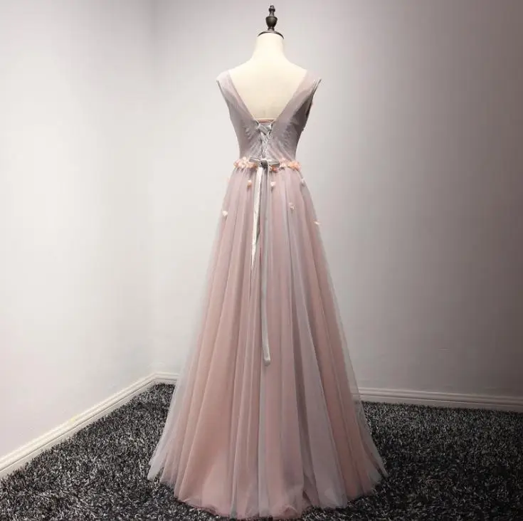 VENSANAC 2018 A Line Crystals Flowers V Neck Long Evening Dresses Elegant Tank Party Lace Beadings Tulle Prom Gowns