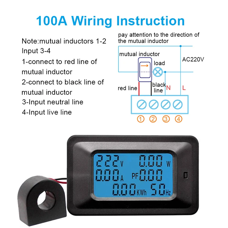 110~ 250 В 20A 100A цифровой Напряжение мощность энергии Вольтметр Амперметр метр Индикатор тока Ампер Вольт ваттметр тестер детектор