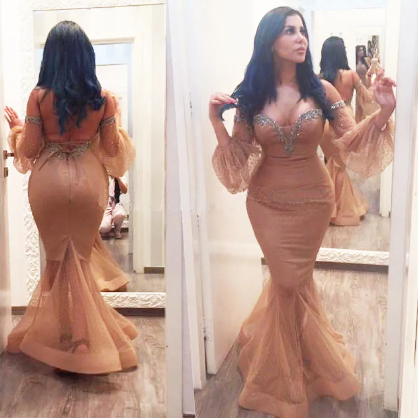

Sexy Off Shoulder Plus Size Mermaid Prom Dress 2016 Long Sleeve Backless Prom Gowns Evening Dresses Beading Sequins