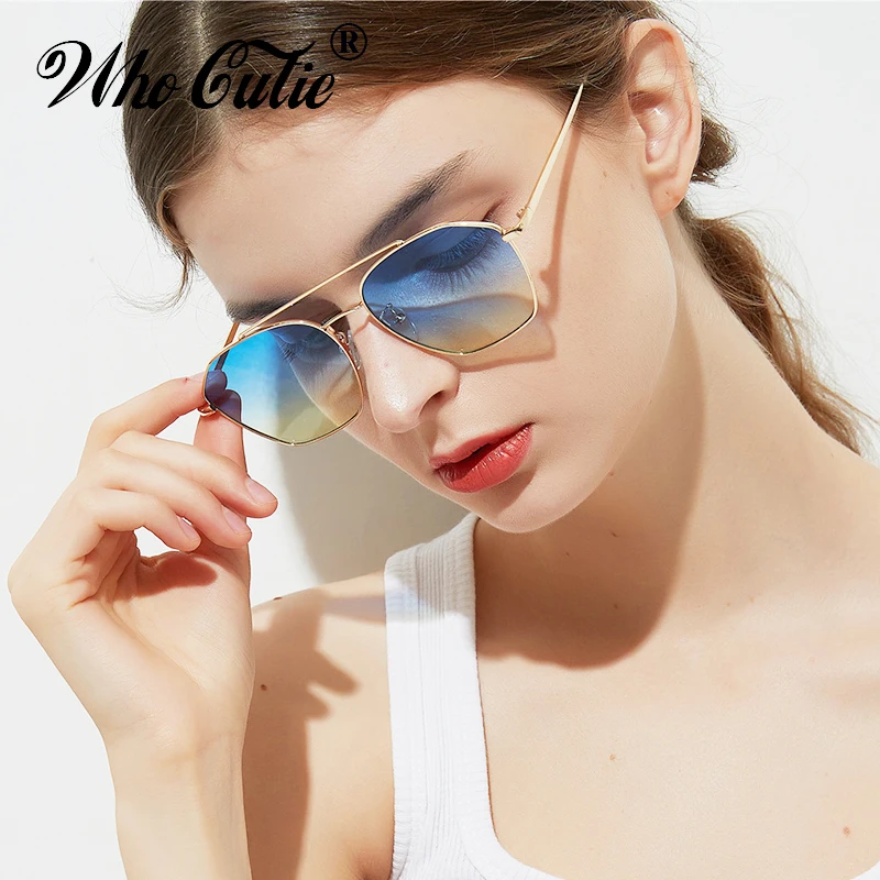 

WHO CUTIE 2019 Fashion Square Sunglasses Women Brand Design Retro Vintage Celebrity Sun Glasses Gradient Lens Blue Shades OM796