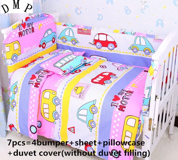 Promotion! 6/7PCS Cartoon baby bedding set curtain crib bumper baby cot