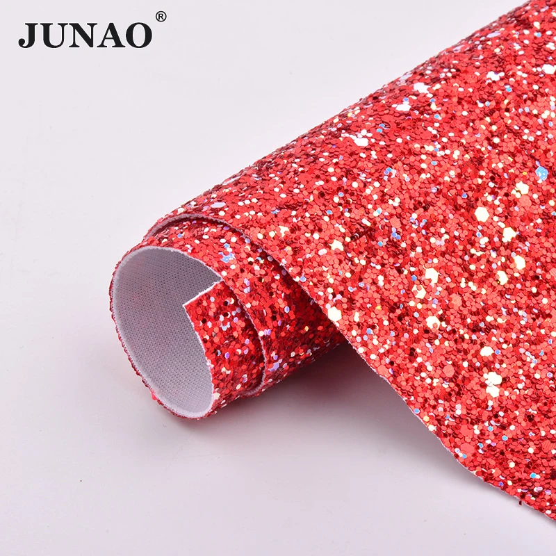 JUNAO 20*34cm 다채로운 반짝이 장식 조각 합성 가죽 가짜 인공 가죽 패브릭 Paillettes 패브릭 시트 DIY 공예