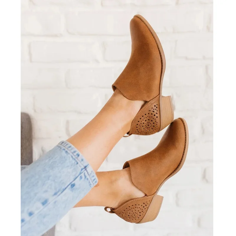 

HEFLASHOR 2019 Summer Women Shoes Retro High Heel Boots Female Slip on Mid Heels Casual Botas Mujer Booties Feminina Size 43