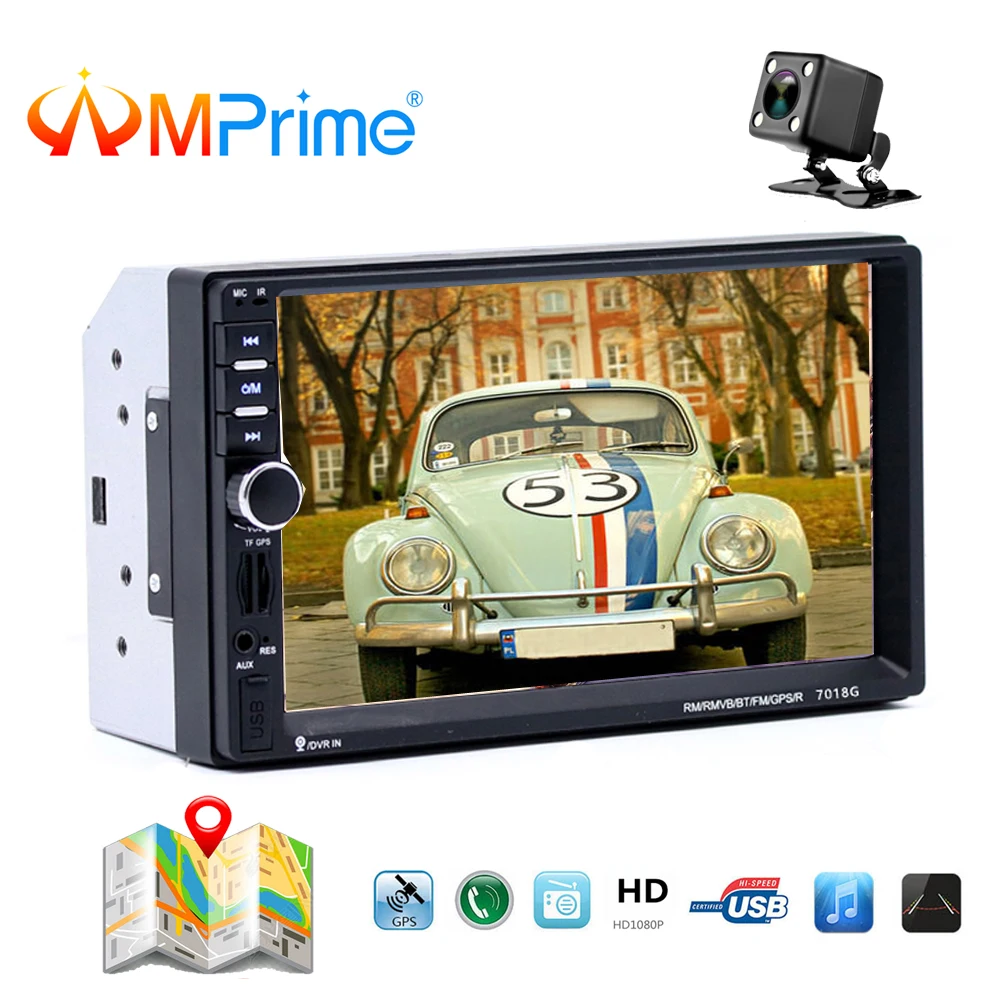 

AMPrime 7018G 2 Din Car Multimedia Player+GPS Navigation+Camera Map 7'' Touch Screen Bluetooth Autoradio MP5 Video Stereo Radio