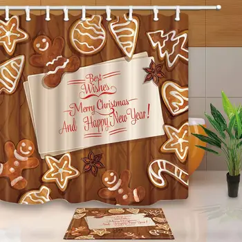 

Funny Chocolate Flavor for Christmas Shower Curtain and Mat Set,Merry Christmas Themed Bathroom Set Waterproof Fabric Curtain