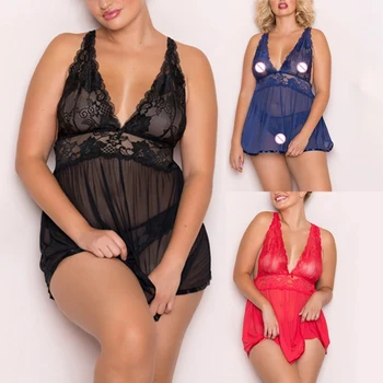 

Large Side Sexy Mesh Halter Nightskirt Women See-Through Deep V-neck Sleepwear Lingerie Female Cross Back Nightgowns