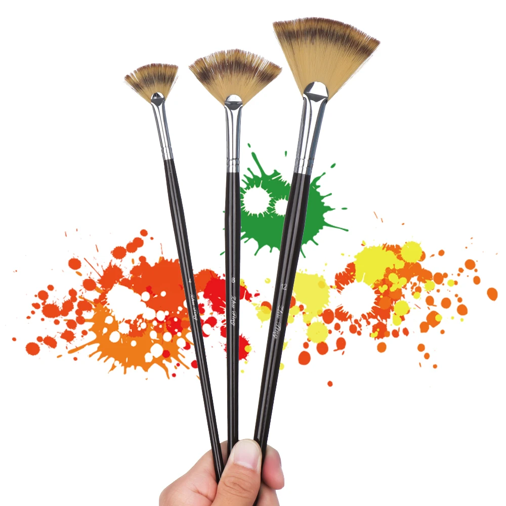 

3Pcs/Set Kids Student Fan Brush Pen for Oil Acrylic Watercolor Painting Artist Wooden Handle Art Drawing Supplies DIY Accessory