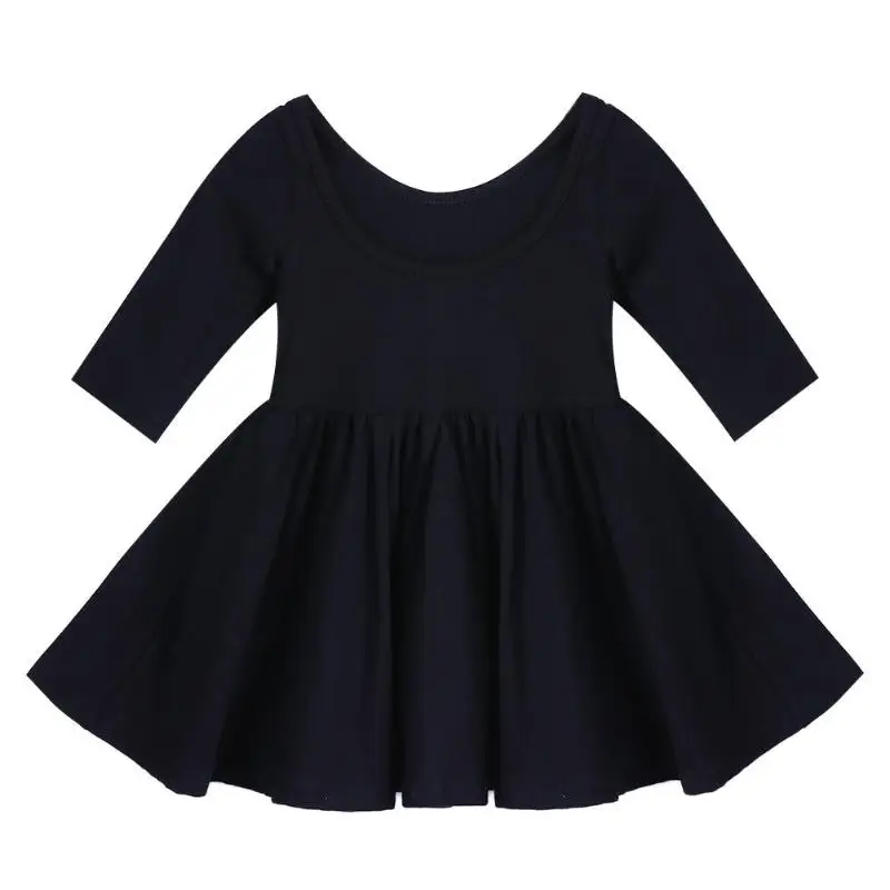 

Autumn Girls Children Long Sleeve Cotton Solid Color Bottoming Swing Dress