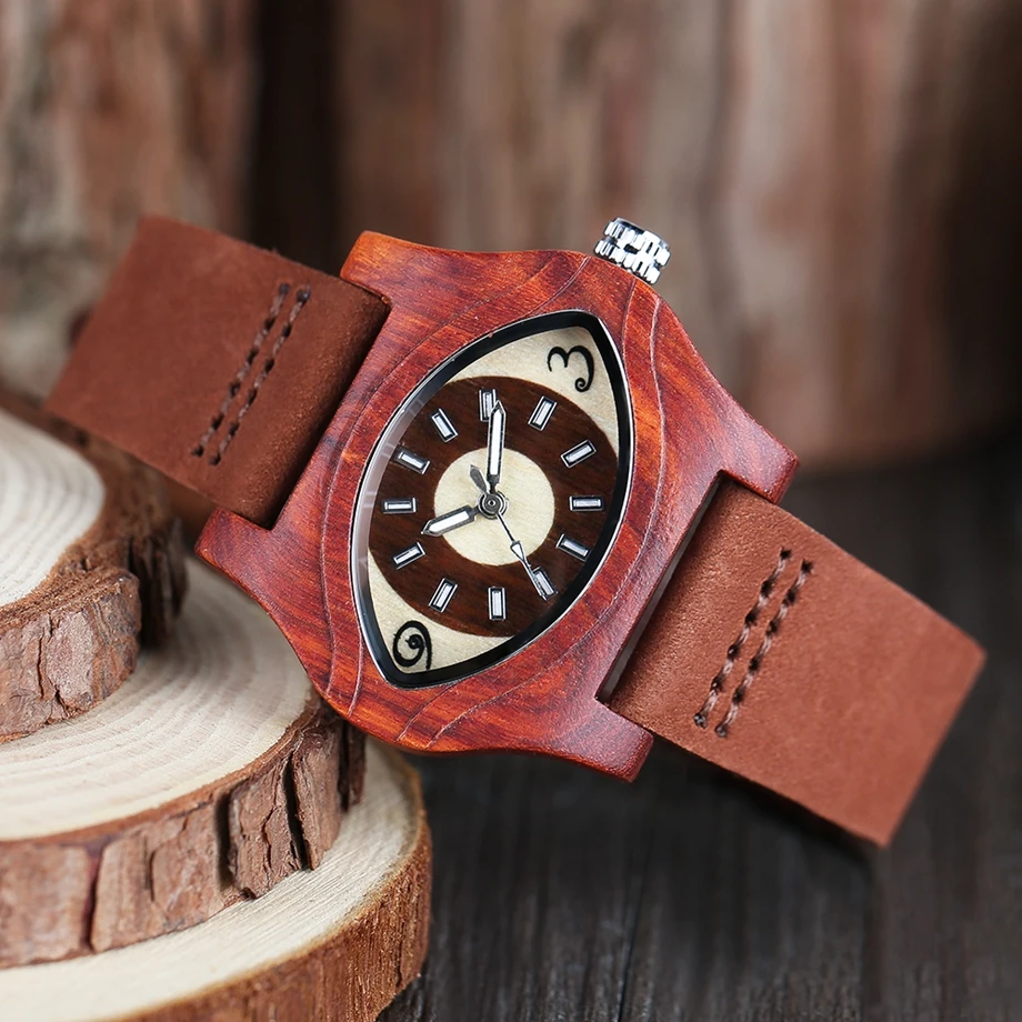 YISUYA Trendy Bamboo Wood Ladies Wrist Watch Like Eye Red Wooden Quartz Watch Nature Timber Creative Watches Women Bangle Clock (17)