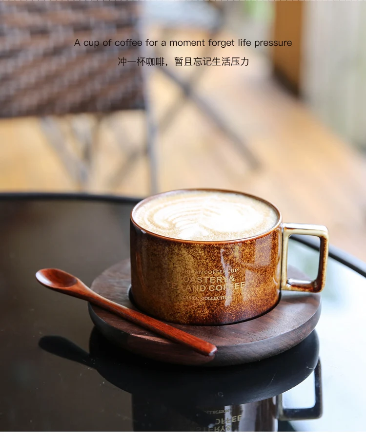 Простой американский стиль керамические кофейные чашки с ложкой грецкие подставки янтарные кофейные чашки для рождества подарок на день рождения