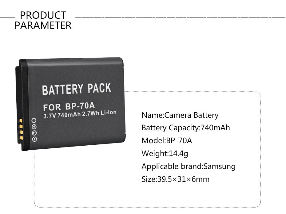 BP-70A EA-BP70A IA-BP70A BP70A IABP70A Батарея для SAMSUNG AQ100, DV150F, ES65, ES67, ES70, ES71, ES73, ES74, ES75, ES80, MV800 ES90