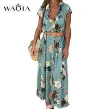 Богемное пляжное длинное платье с цветочным принтом, летнее женское сексуальное платье макси с v-образным вырезом и коротким рукавом, повседневные свободные вечерние платья а-силуэта