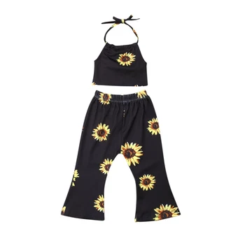 

Emmababy 2019 Summer Brand Toddler Kids Baby Girl Clothes Sunflower Sleeveless Halter Vest Tops+Pants 2PCS Outfits Set