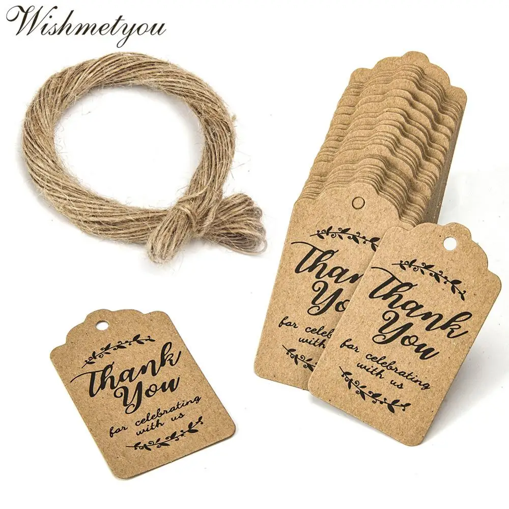 WISHMETYOU 100 шт. цвета: белый/коричневый спасибо Бумага теги крафт-бумага ярлыки для