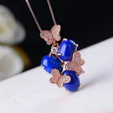 Натуральный кулон из стерлингового серебра 925 пробы, натуральный драгоценный камень, ожерелье, модные бабочки, цветы, Женские Ювелирные изделия для девочек
