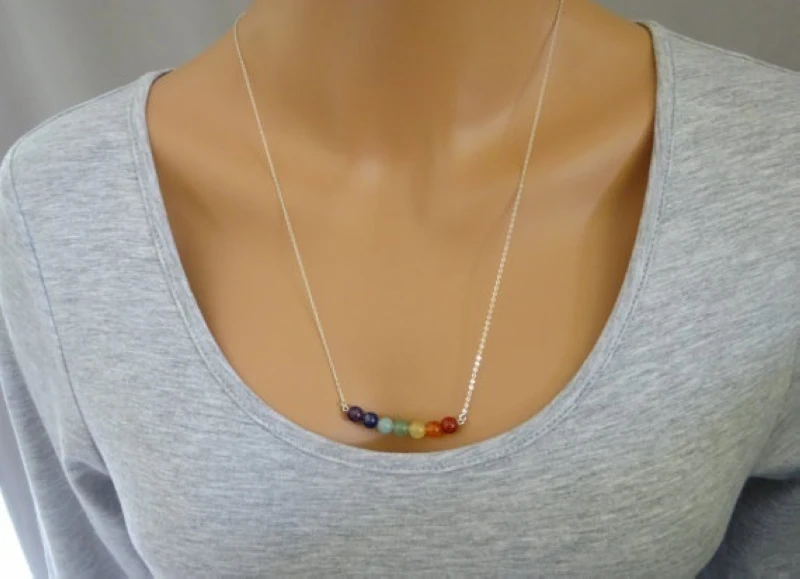 Seven Chakra Crystal Necklace for Women, Natural Gemstone Jewelry