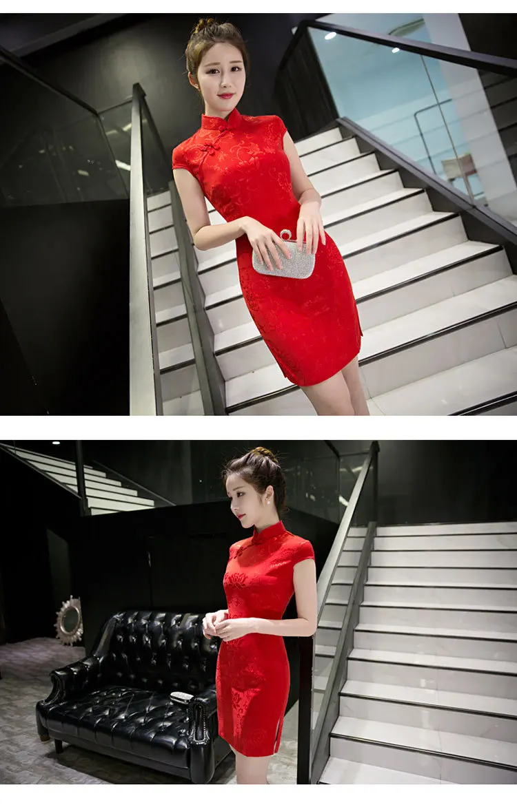 New Satin Women's Traditional Chinese Cheongsam Dresses Vestido Printing Stand Collar Short Sleeve Silk Plus Size 4XL (1)