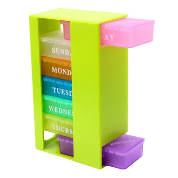 

New 21 Slots 7 Day Pill Box Organizer Weekly Medicine Vitamins Pill Cases Splitters Yellow/Green