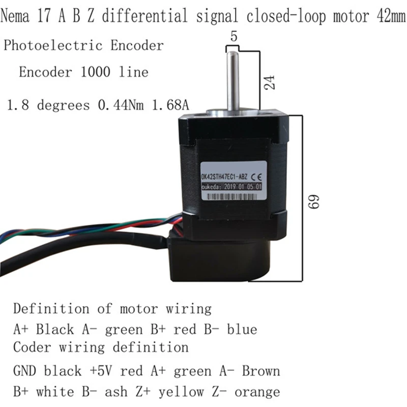 NEMA 17 48 мм steppr мотор с кодером AB или ABZ Тип кодер интегрированный Тип шагового двигателя