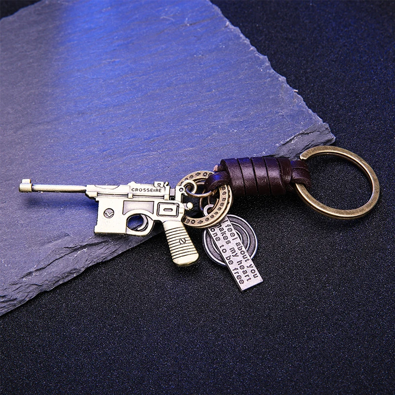 Classic Vintage Leather Key Chains guns pistol CS Punk Car keyChains