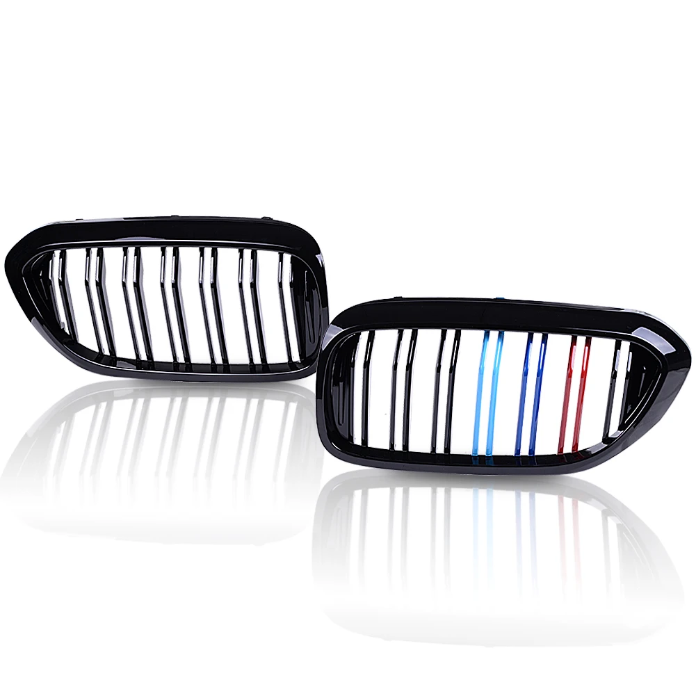 

runmade Pair Front Bumper Kidney Grill Grille Gloss Black M Color Double Line For 2017-2020 BMW 5 Series G30 G38 M5 520i 530i