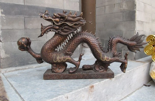 

wholesale factory China myth fame Huge Red Bronze Fly God Dragon Play Bead Folk craftwork statue