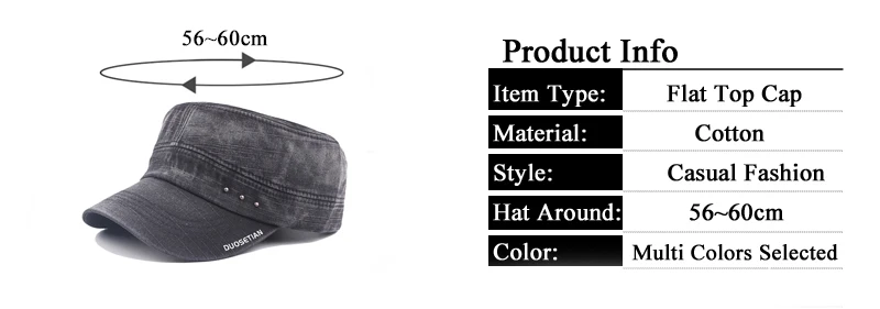 Cotton Denim Flat Cap Men Summer Washed Baseball Cap Army Dad Hat Snapback Bone Male Retro Casual Letter Flat Top Sun Hats