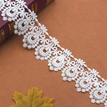 

15Yard White Flower Crocheted Lace Fabric Trim Ribbon For Apparel Sewing DIY Bridal wedding Doll Cap Hair clip