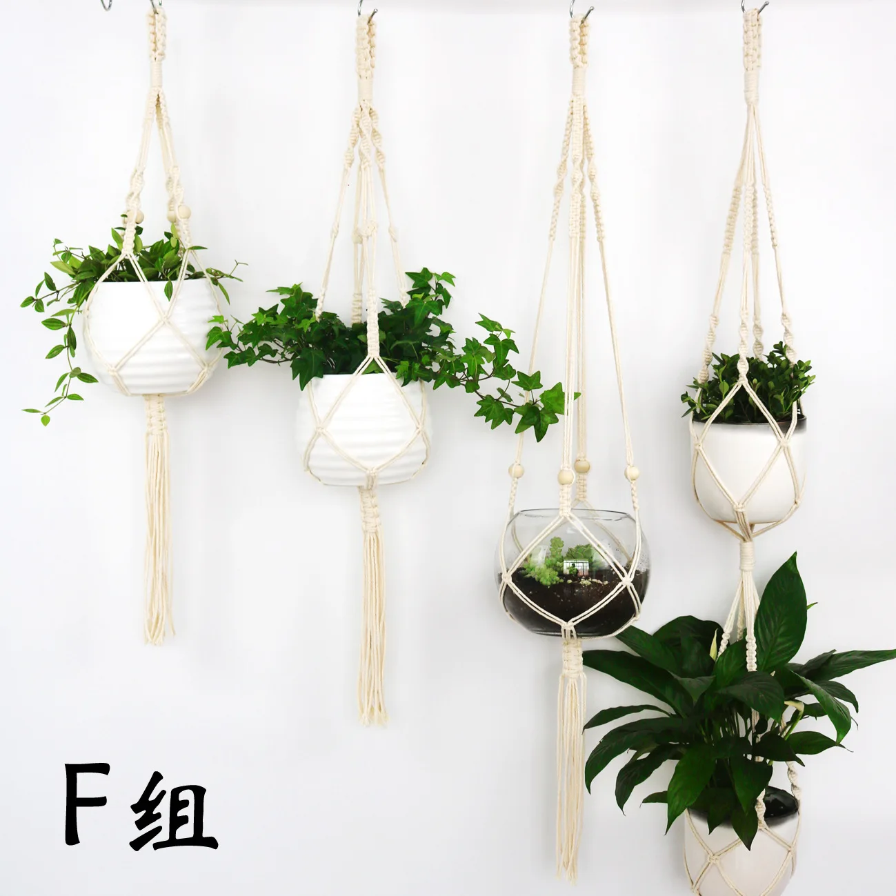 

Fresh Art Macrame Plant Hangers Four-piece Set Handmade Indoor Wall Hanging Planter Basket Plant Holder Modern Boho