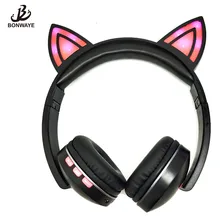 BONWAYE Foldable Flashing Glowing cat ear headphones Gaming Headset Earphone with LED lights For Kids
