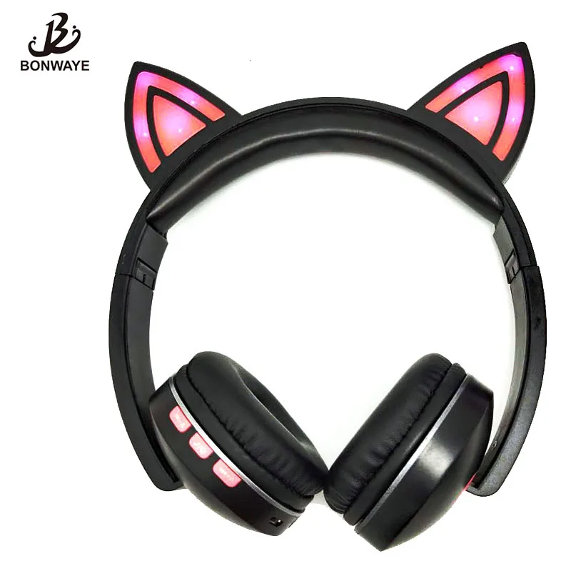 BONWAYE складные мигающие светящиеся наушники с кошачьими ушками игровая гарнитура