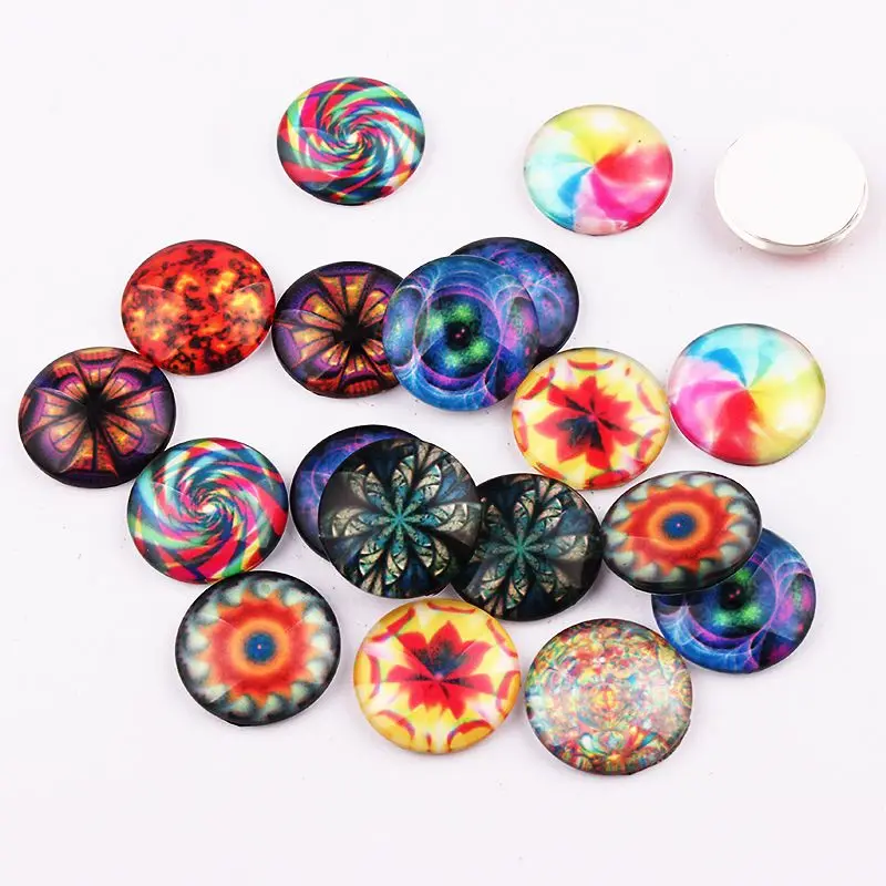 

Multicolor Kaleidoscope Galaxy Magic flatback print glass cabochons Jewelry setting 20pcs mixed 20mm round Embellishments R